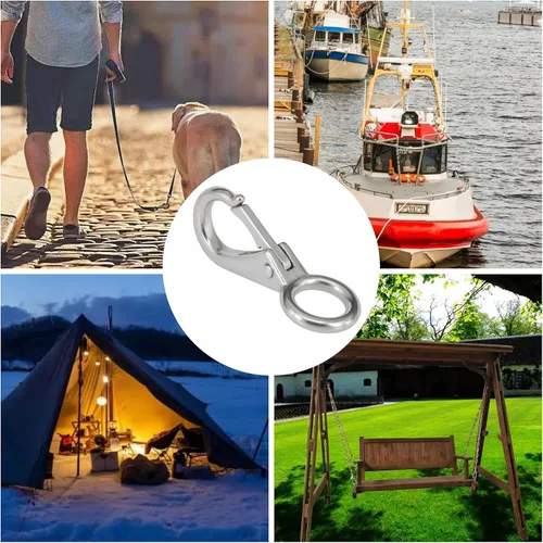 Vista 5 de Stainless Steel 316 Spring Snap Hook – Fixed Eye Clip for Boat, Flag Pole, Keychain, Car Keys Rustproof Snap Shackle with High-Strength Locking