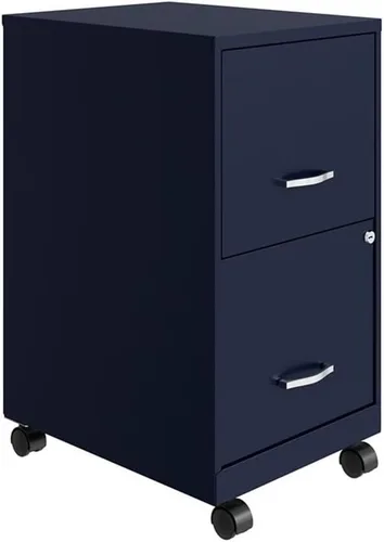 Vista 3 de UrbanPro Archivador vertical móvil de metal de 2 cajones, 18 pulgadas de profundidad, acabado azul marino, suspensión de deslizamiento suave