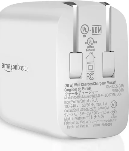 Vista 2 de Amazon Basics - Cargador de pared USB-C GaN de 30 W, con un puerto y carga rápida (Power Delivery PD) para tablets y teléfonos