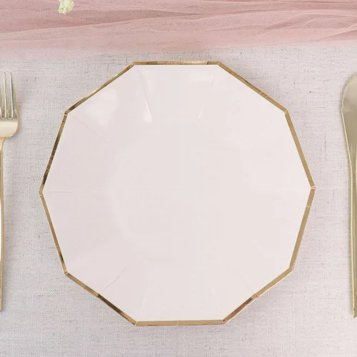 Vista 15 de Efavormart - Paquete de 25 platos de papel decagonal iridiscentes de 7.5 pulgadas, platos de postre geométricos resistentes de 300 GSM para Tipo 3