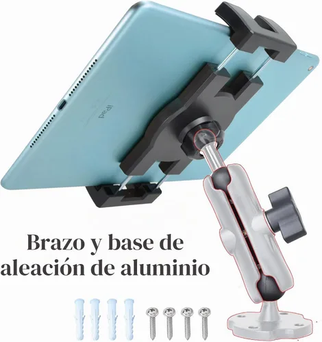 Vista 2 de VAUBORTTI Soporte de tablet para camión, brazo de aluminio, soporte para iPad de 6.5 a 12.9 pulgadas, iPad mini/Air/Pro, base de taladro resistente