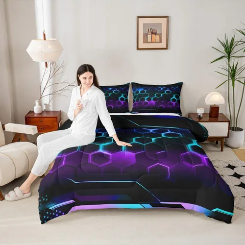 Vista 19 de Juego de ropa de cama Happy Camping de Homewish, tamaño individual, con diseño de osos cazadores y pinos, para niños, hombres, adultos, decoración