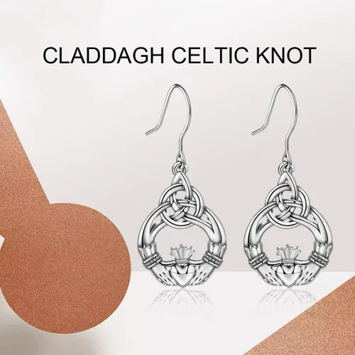 Vista 9 de INFUSEU - Juego de joyas celtas irlandesas para mujer, pendientes colgantes y collar con cadena de 18.0in