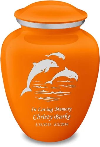 Vista 16 de Geturns Embrace - Urnas de cremación personalizadas de delfines para cenizas humanas, urna funeraria grande de color rojo brillante para mujeres