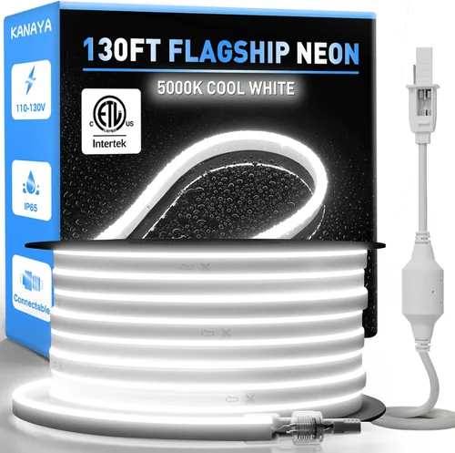 Vista 17 de KANAYA Luz de cuerda LED de neón de 16 pies con certificación ETL, CA 110V-120V conectable cortable iluminación IP65 impermeable, para decoración