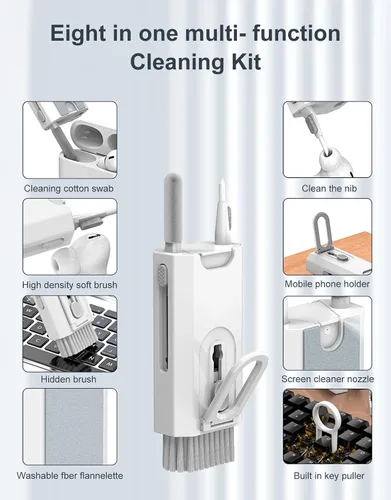 Vista 4 de Kit de limpieza para Airpod 8 en 1 Kit de limpieza multifunción para teléfono celular, auriculares, cámara, PC, dispositivos inteligentes, limpieza