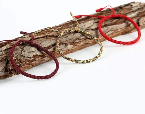 Vista 6 de Pulsera de cuerda roja de la suerte china para hombres y mujeres, oración budista tibetana, hecha a mano, cuerda de oración de yoga, pulsera