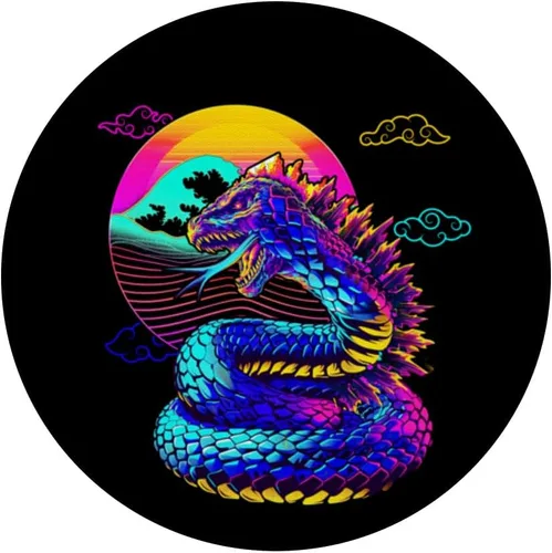 Vista 3 de Cool Streetwear synthwave 80s 90s retro anime snake dragon PopSockets Adhesive PopGrip