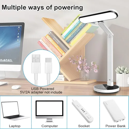 Vista 7 de Lámpara de escritorio LED Miady con atenuación continua para oficina y hogar, temporizador de apagado automático de 15/30/45 minutos, 6 niveles