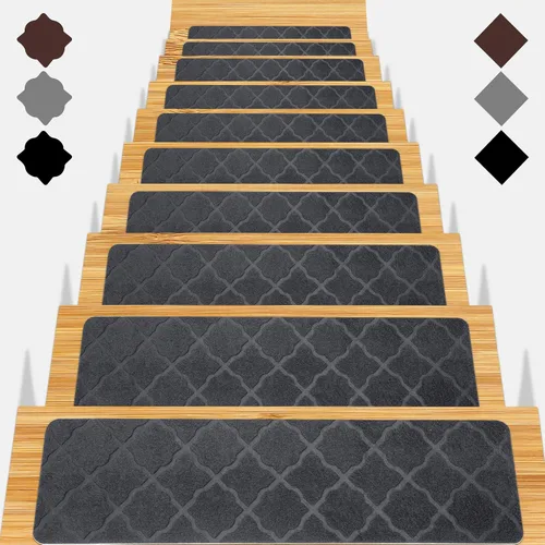 Vista 13 de Peldaños de escalera para escalones de madera, 15 unidades, 8 x 30 pulgadas, alfombras antideslizantes para interiores, para niños, ancianos