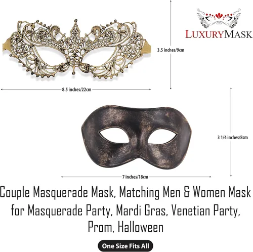Vista 4 de Máscara de máscaras para parejas, a juego, para hombres y mujeres, para fiesta de máscaras, Mardi Gras, fiesta veneciana, baile de graduación