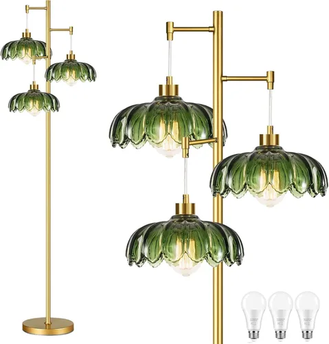 Vista 10 de ILLMTW Lámpara de Pie Dorada para Sala de Estar, Dormitorio, Lámpara de Pie Moderna de Mediados de Siglo Lámpara de Pie de Latón Árbol de 3 Luces