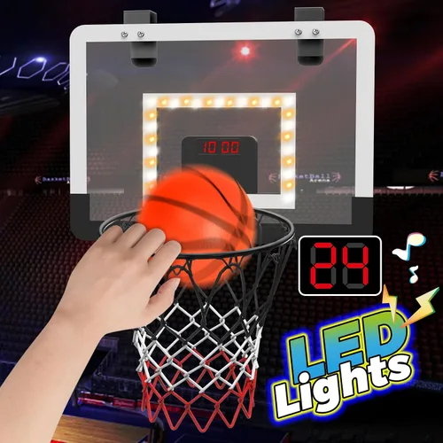 Vista 2 de Mini aro de baloncesto interior para niños para puerta pared habitación con 3 bolas marcador electrónico