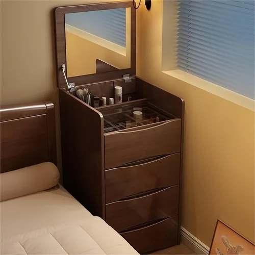 Vista 4 de Makeup Vanity with 3 Drawer and Storage Stool Vanity Dressing Table with Flip Top Dressing Desk Set with Mirror and Jewelry Organizer for