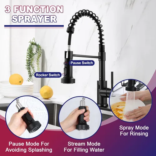 Vista 4 de Herogo Grifos de cocina sin contacto con dispensador de jabón, grifos de fregadero de acero inoxidable comercial activados por sensor de movimiento