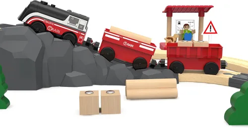 Vista 6 de Tren operado por batería para pista de madera, tren motorizado para niños de 3 años o más, set de juguete de 3 trenes eléctricos compatible