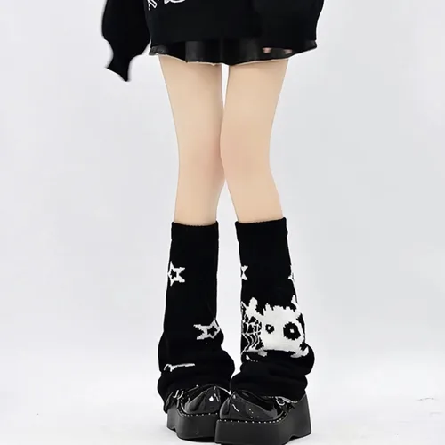 Vista 6 de American Trends Calentadores de piernas Y2k Kawaii negro blanco lindo calentadores de piernas Y2k accesorios góticos para mujeres niñas 80s fiesta