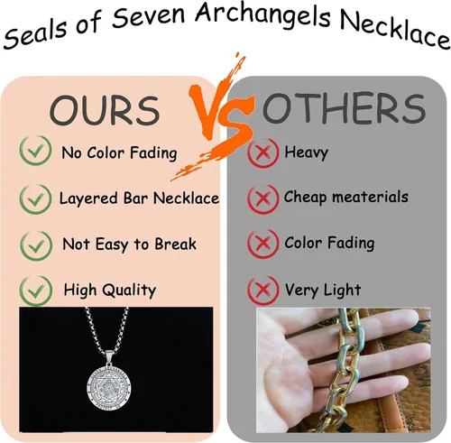 Vista 4 de FLYUN Seal of The 7 Arcángeles Collar con colgante para hombre, collar de protección de siete arcángeles para hombres, joyería de amuleto