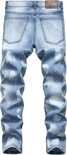 Vista 2 de HENGAO Jeans rasgados para hombre, pantalones de mezclilla elásticos y rectos
