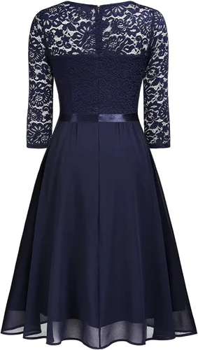 Vista 7 de MISSMAY Vestido de fiesta de dama de honor formal de encaje con cuello en V
