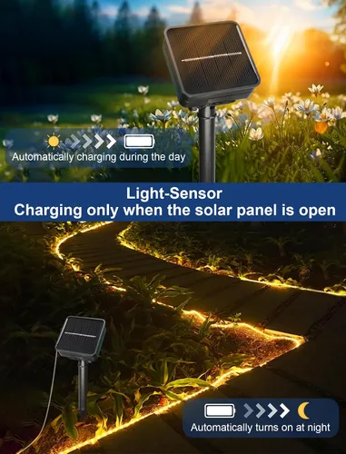 Vista 10 de KerKoor, luces de cuerda solar para exteriores, impermeables, 100 luces LED alimentadas por energía solar, luces de hadas para decoración
