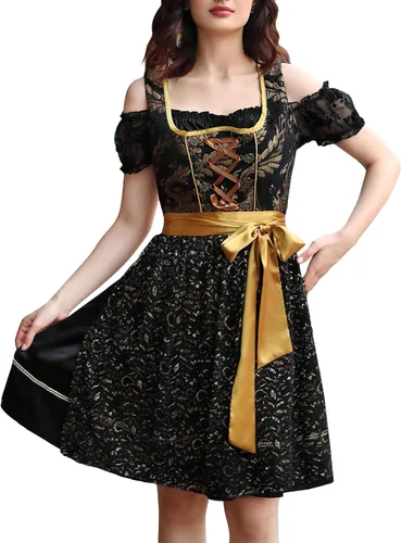 Vista 12 de GloryStar Vestido de cerveza de tirolesa alemana para mujer, disfraz de 3 piezas para el festival de carnaval bávaro del Oktoberfest 2 piezas - azul