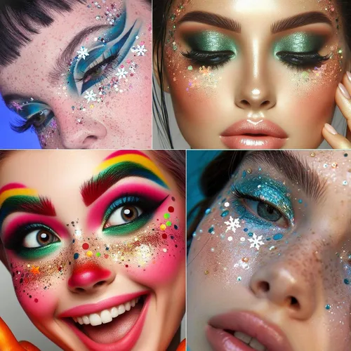 Vista 6 de Gel con purpurina para el cuerpo navideño, 4 colores, 8.5 onzas, holográfico, grueso, sirena, iridiscente, láser, estrella, flor y hojas