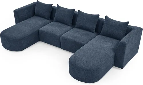 Vista 51 de Quarte Sofá seccional en forma de U, sofá modular con dos asientos individuales, dos sillas, combinación de bricolaje, tela de hilo en bucle Beige/5