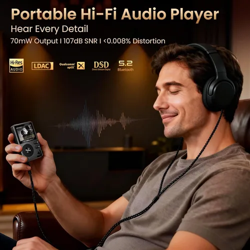 Vista 6 de HIFI WALKER Paquete de reproductor MP3 de alta resolución H2 de 64 GB y funda protectora