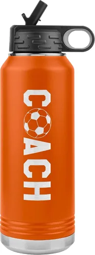 Vista 3 de Botella de agua de entrenador de fútbol, 32 onzas, con tapa abatible de acero inoxidable grabada, con pajita, regalo de entrenador de fútbol