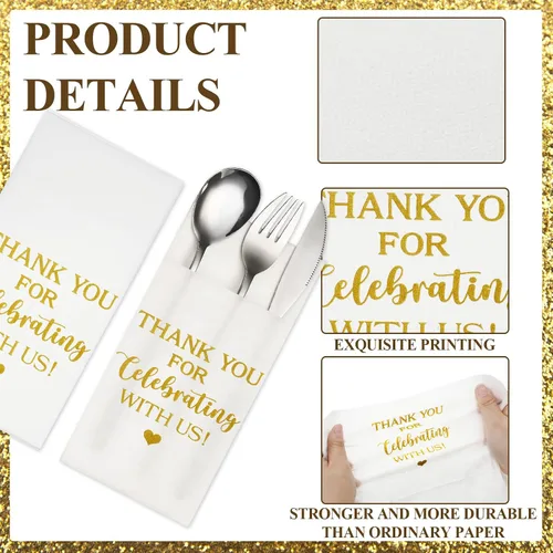 Vista 3 de Fuutreo 100 servilletas desechables de lino para boda, con bolsillo, cubiertos de papel Airlaid absorbentes, para bodas, bodas, bodas, compromisos