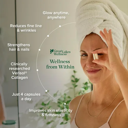 Vista 7 de Great Lakes Wellness - Píldoras de colágeno para hombres y mujeres, 120 cápsulas – Péptidos de colágeno VERISOL® Tipos I y III para cabello, piel