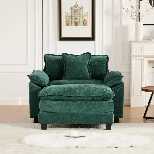 Vista 322 de Sofá seccional modular verde de 111.5", sofás seccionales grandes de 3 plazas para sala de estar, sofá nube oversized de tela chenille con otomana