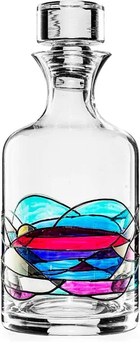 Vista 4 de Juego de decantadores artesanales de whisky y vino pintados a mano, diseño de vitrales renacentistas de Barcelona, regalo único para el día