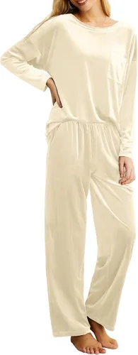 Vista 2 de PrinStory Conjunto de pijama 2023 para mujer, ropa de dormir de 2 piezas, pijamas suaves con bolsillos