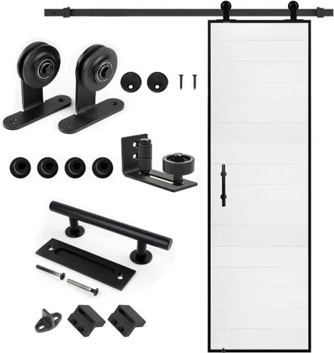 Vista 16 de S&Z tophand Puerta de granero marrón de 20 pulgadas x 84 pulgadas con kit de herramientas corredizas de 5 pies, estilo moderno, requiere montaje