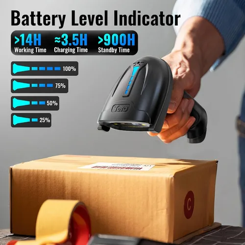 Vista 2 de Tera Escáner de Códigos de Barras Inalámbrico Versátil 2-en-1 (2.4Ghz Inalámbrico + USB 2.0 Con Cable) con Indicador de Nivel de Batería, Distancia