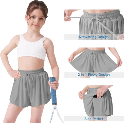 Vista 2 de Pantalones cortos fluidos con diseño de mariposa para niñas, pantalones cortos deportivos para niñas, pantalones cortos de mariposa para niños