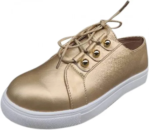 Vista 3 de Hbeylia Tenis de plataforma de moda para mujer, zapatos casuales de cuero con cordones y parte inferior gruesa, zapatos planos para caminar, zapatos
