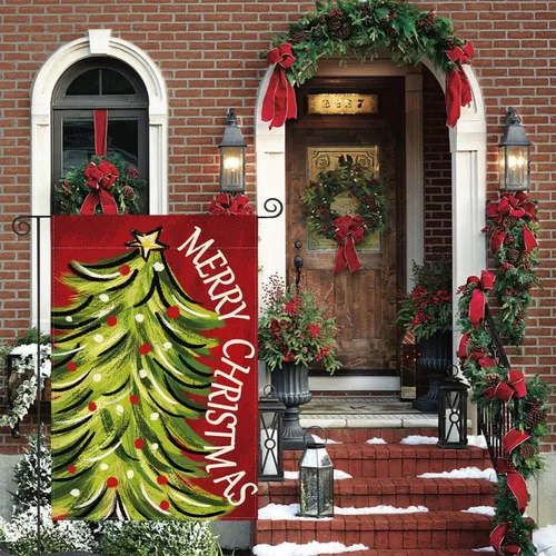 Vista 2 de AVOIN colorlife Bandera de Jardín de Feliz Navidad de 12 x 18 Pulgadas, de Doble Cara, para Navidad, Árbol de Navidad, Invierno, Vacaciones, Bandera