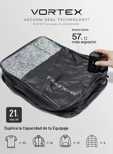 Vista 3 de Black Voyage Bolsa de Viaje Reutilizable de Compresión al Vacío para Maleta de Mano y Mochila, Reciclada IP67 Impermeable Ahorradora de Espacio