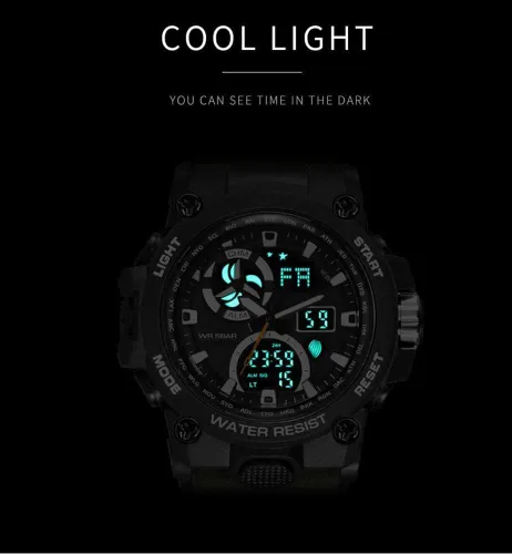 Vista 4 de Reloj analógico de cuarzo para hombre con doble pantalla y alarma digital con iluminación LED
