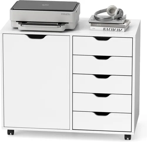 Vista 17 de Archivador de 7 cajones, carrito de almacenamiento vertical de 34.5 pulgadas, organizador de oficina debajo del escritorio, soporte de impresora