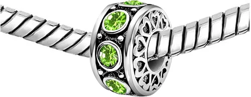 Vista 2 de KunBead Dijes de cuentas de plata con corazón de piedra natal para cumpleaños pulseras y collares para mujer Cristal