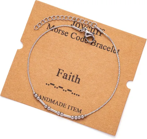 Vista 146 de JoycuFF Pulseras inspiradoras de código morse para mujeres, cuentas de plata, joyería con mantra de motivación, regalos para ella