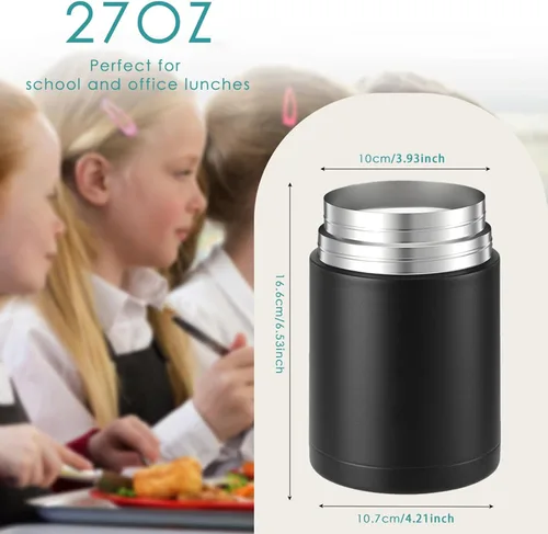 Vista 2 de lazycozy® Contenedores térmicos de alimentos para comida caliente, 27 oz, termo para sopa con cuchara plegable, frasco de alimentos de acero