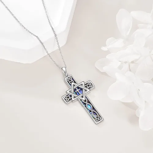 Vista 5 de CRMAD Collares de cruz para mujer de plata de ley para mamáhermanapiedra lunarceltacladdagh collares regalos para mamá mujer