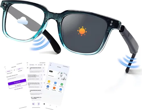 Vista 10 de Lentes inteligentes de traducción AI con GPT de chat para hombres y mujeres, gafas de sol Bluetooth 5.4 con traductor en 100 idiomas y acentos, Gris