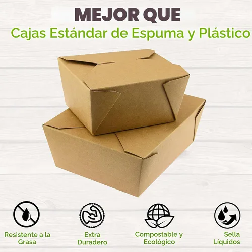 Vista 4 de NYHI Contenedores de comida para llevar, resistentes, 30 onzas, cajas de papel kraft #1 aptas para microondas son resistentes a fugas y grasa, cajas