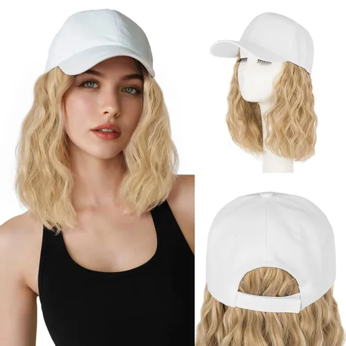 Vista 9 de S-noilite Peluca de gorra de béisbol de 6 pulgadas con peinado Bob y extensiones de cabello, gorra de béisbol recta ajustable para mujer